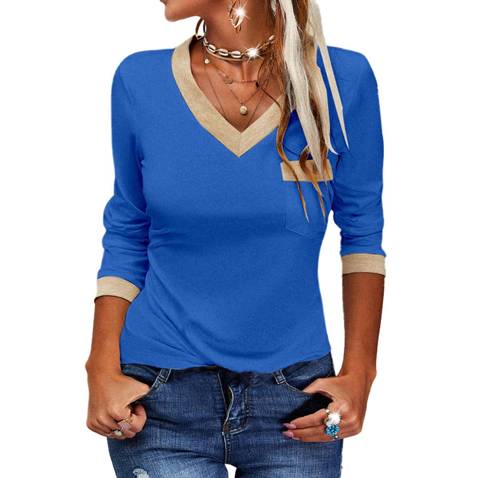 

Женская модная повседневная тонкая футболка с длинным рукавом и V-образным вырезом на завязках XL