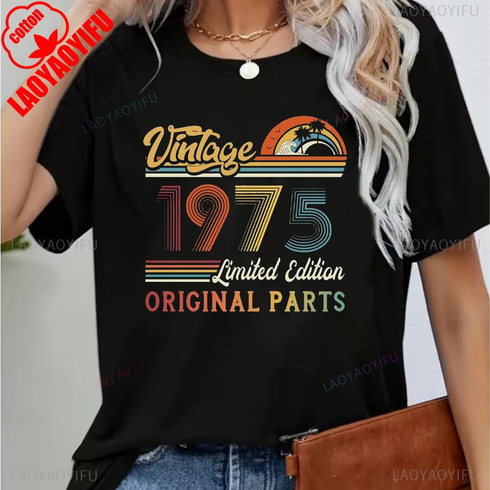 Vintage 1975 Funny 50Th Birthday Gifts 50 Years Old Retro Print T-Shirt Short Sleeve Crew Neck Casual Top for Summer & Spring