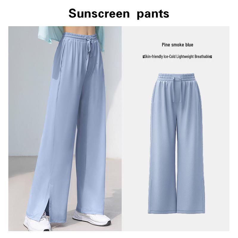 

Женские спортивные брюки из нейлона с эффектом льда, с защитой от УФ-лучей, широкими штанинами, высокой талией, эластичные, для защиты от солнца Small