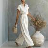 Women White Short Sleeve Shirt Maxi Dress Casual Lapel Button Down Loose Fit