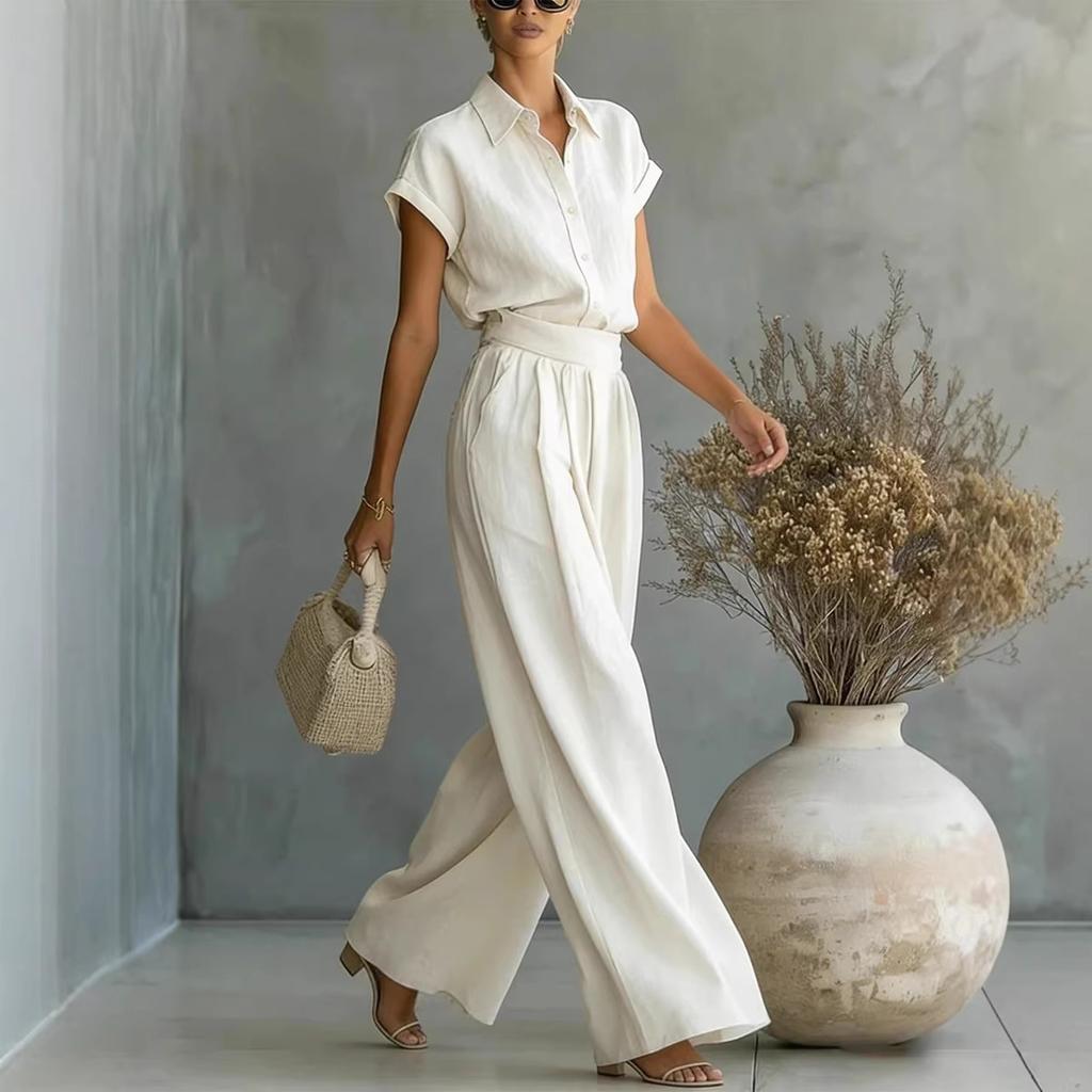 Women White Short Sleeve Shirt Maxi Dress Casual Lapel Button Down Loose Fit