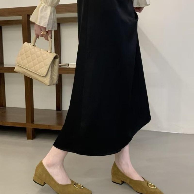 French Pointed Toe Shallow Single Shoes 2026 Spring New Metal Buckle Block Heel Temperament Women's High Heels