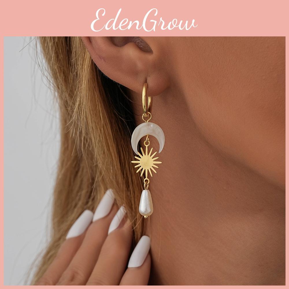 Sophisticated Gold Plated Moon Teardrop Earrings With Natural Shell