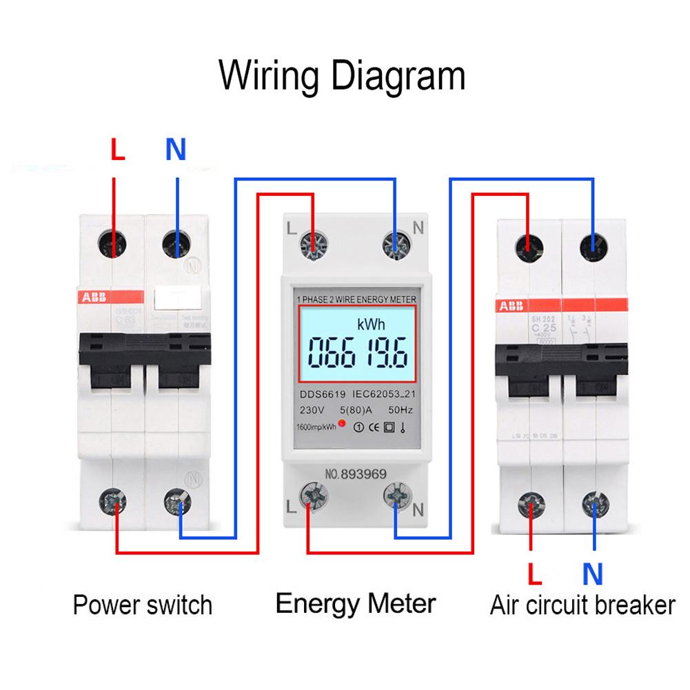 DDS6619 SinglePhase Energy Meter DIN Rail 2P Power Meter 230V with Backlight