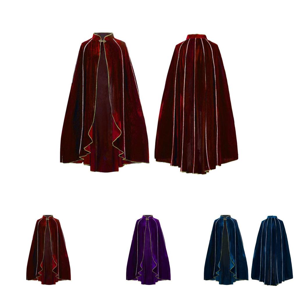 Halloween Costume Cloak With Gold Trim For Cosplay And Fantasy Role Play