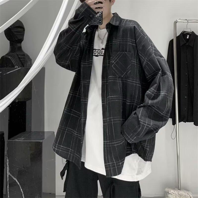 Long Sleeved Shirt, Men'S Summer New Trend, Teenage Shirt, Hong Kong Style, Japanese Style, Loose Plus Inch Shirt Jacket