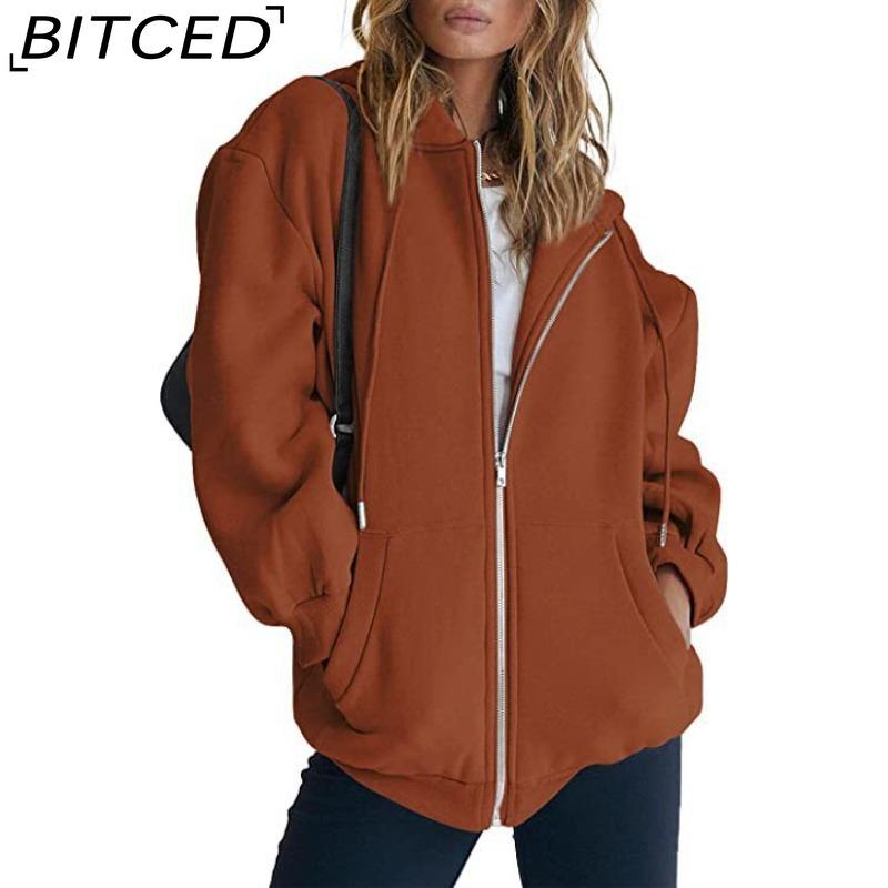 BITCED Unisex Fleece-Lined Hooded Sweatshirt Casual Cardigan with Zip-Up Front