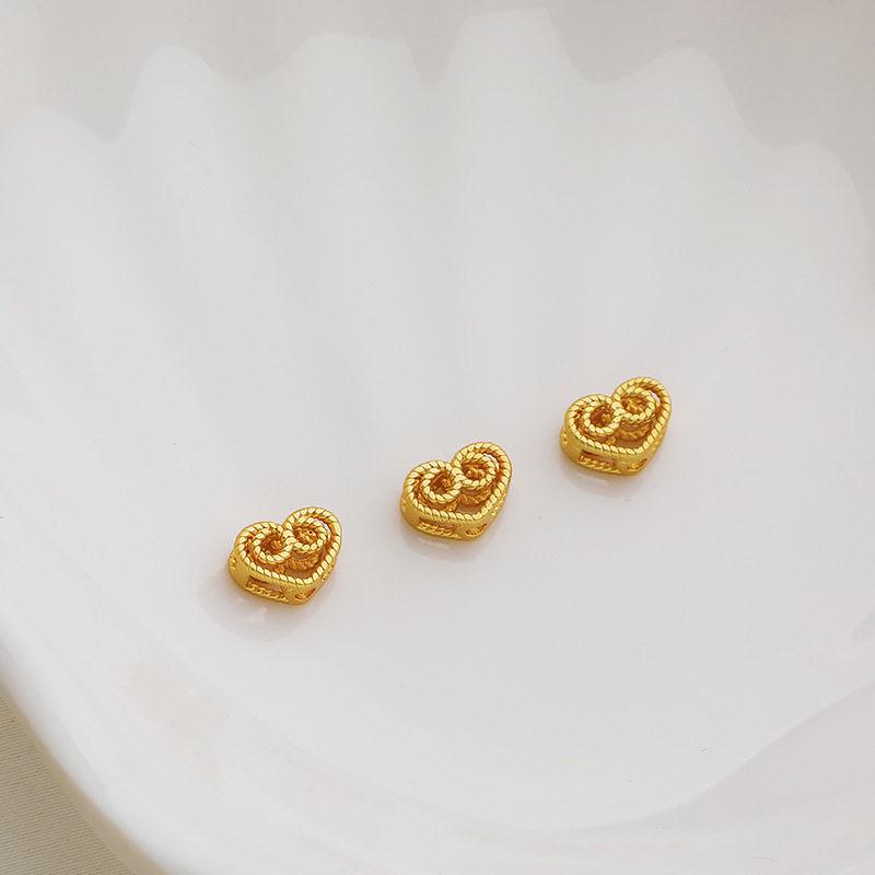 Gold-Plated Heart Spacer Beads for DIY Jewelry – Brushed Finish, Hollow Design, Vertical Hole