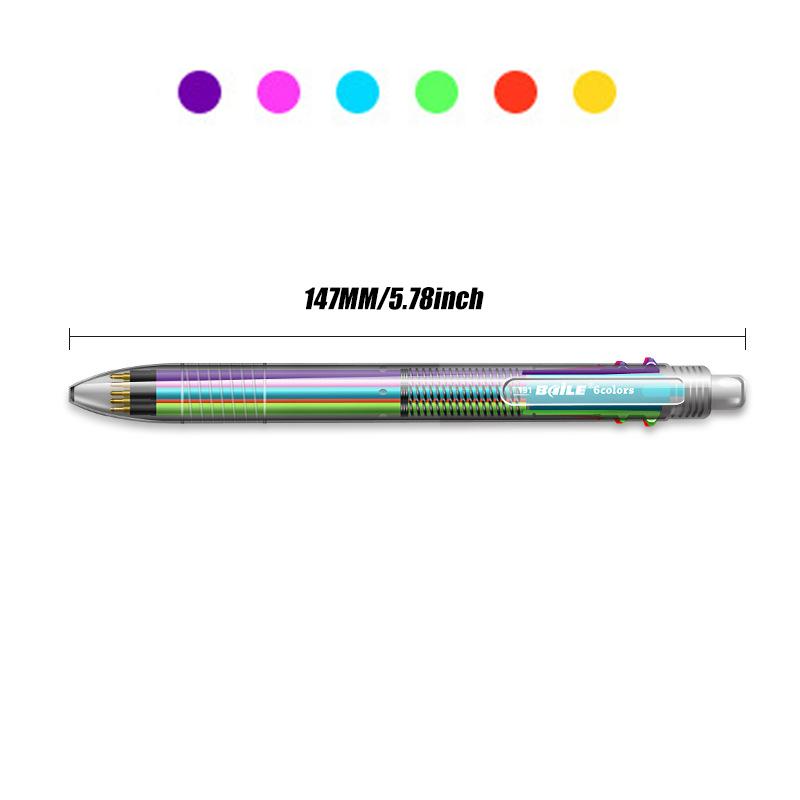 6 In1 Creative Multicolor Ballpoint Pen 0.7mm 6 Colors Ink Shool Office Painting Writing Kawaii Stationery Birthday Present
