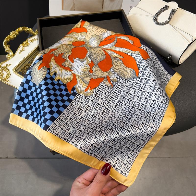 Luxury Temperament Rose Scarf, Spring and Autumn Women's Neck Protection, Scarf, Sunscreen Shawl, New Imitation Silk 71cm Square Scarf