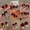 Silver Needle Flocking Bow Pearl Fringed Earrings Red Sweet and Cute Stud Earrings Niche Autumn and Winter Versatile Earrings