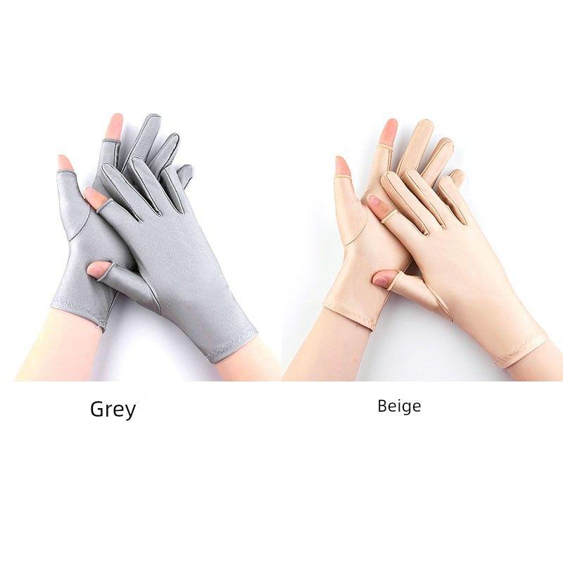 

2-Finger Ice Silk Gloves Summer Spring and Autumn Days Leak Half Dew Two-Finger Picking Tea Sun Protection Thin Riding Driving Women 2 refers to [gray + beige] 2 pairs One size