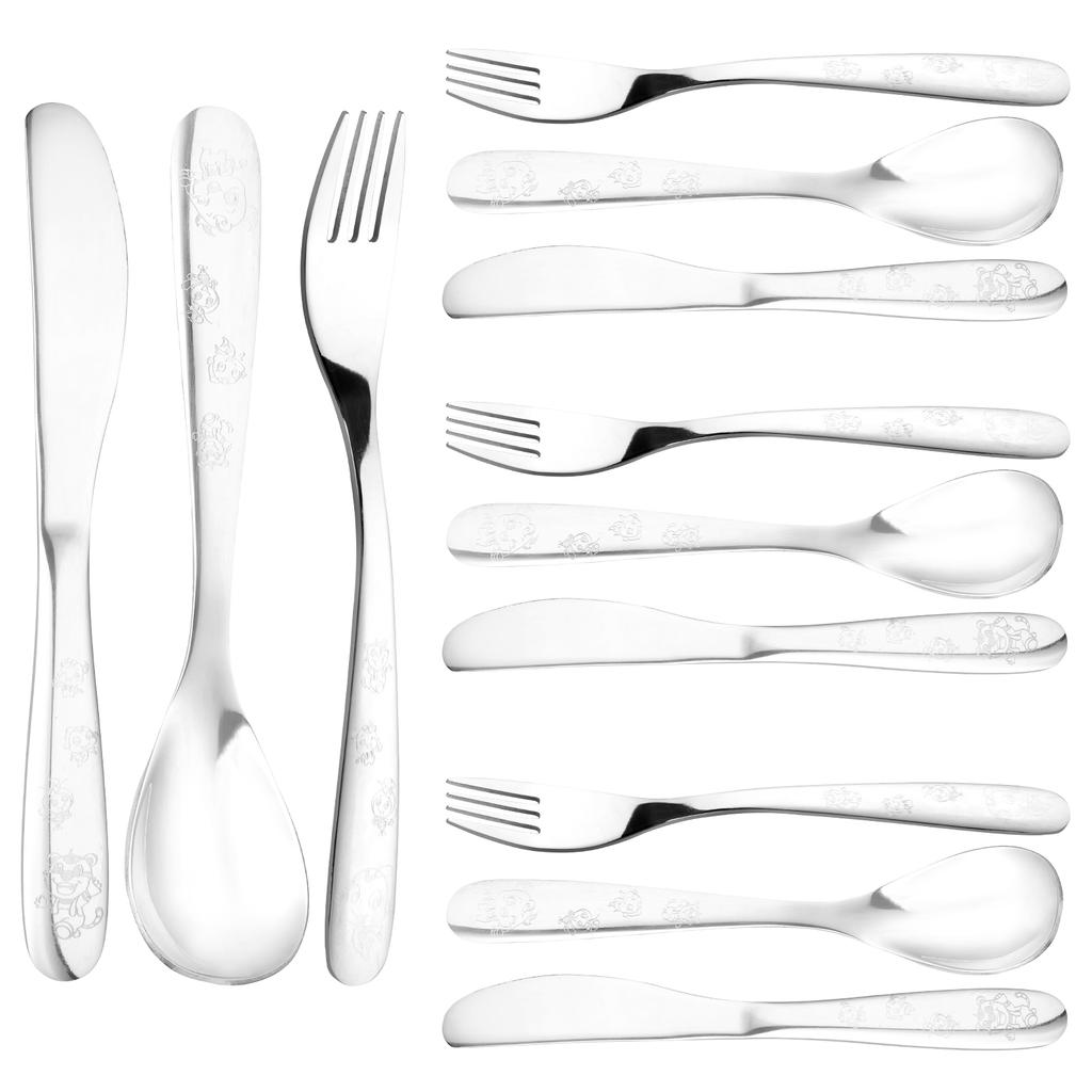 12Pcs Stainless Steel Toddler Utensils Set Cartoon Kid Silverware Set Mirror Polished Child Knife Fork and Spoon Kit Tableware