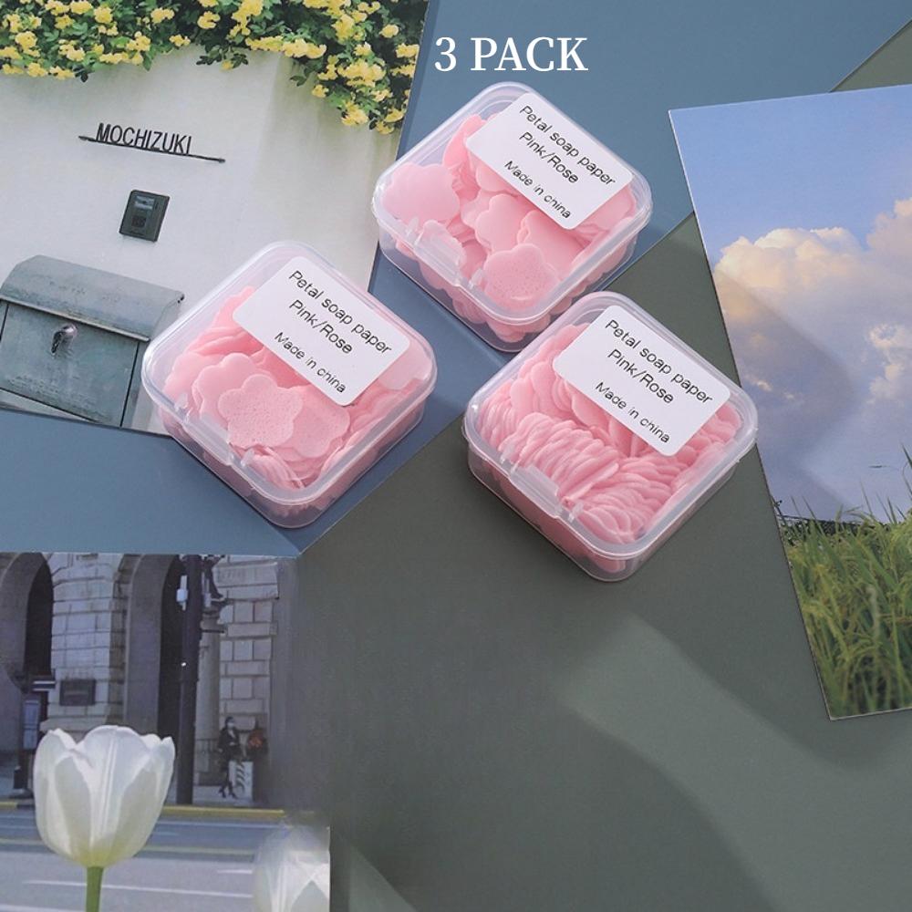 LOT DE 3 Fleurs de Savon Parfumées Jetables Portables Pastilles de Savon Mini Boîte Étudiant Pastilles de Lavage des Mains pour Enfants Papier Savon Voyage
