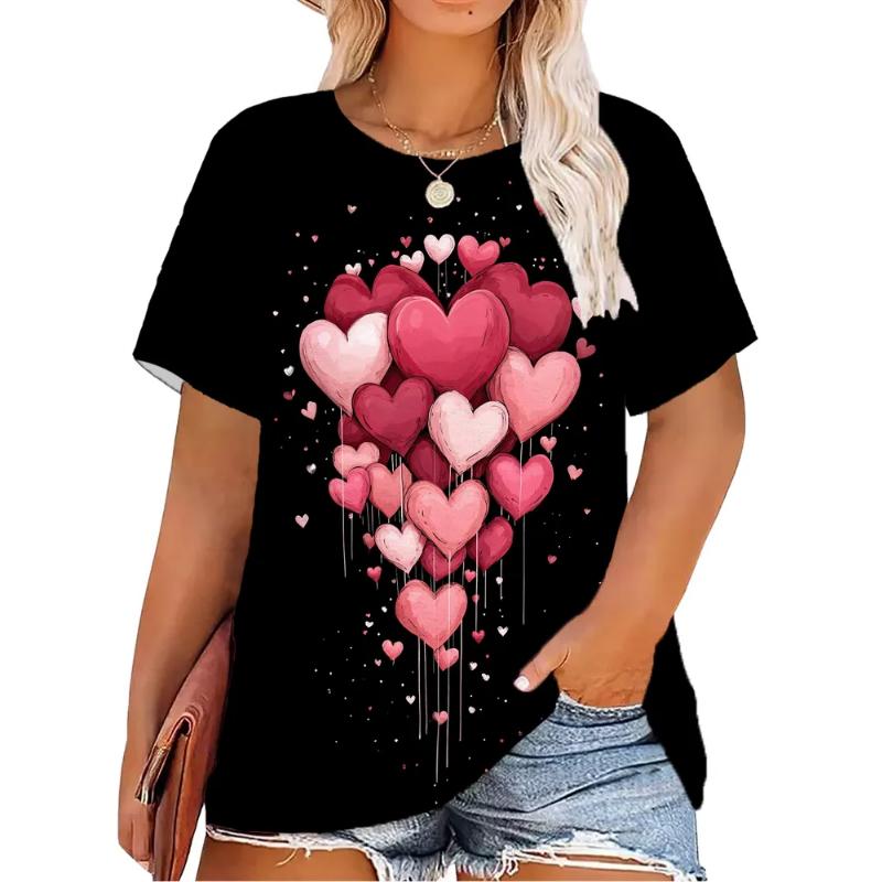 Moda Donna Girocollo Manica Corta Stampa Colore 3D Casual T-shirt Casual a Manica Corta Girocollo