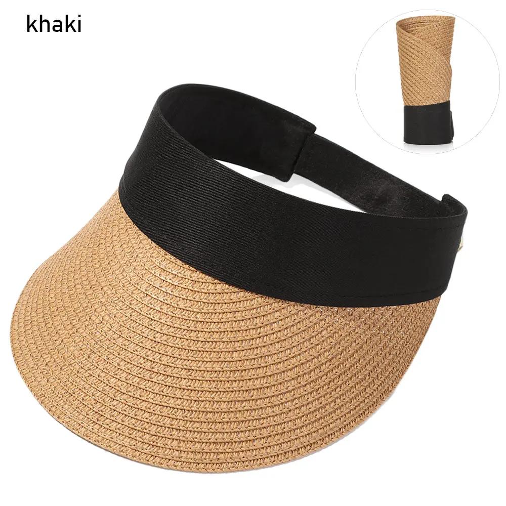 2025 New Summer Casual Roll-up Straw Cap Visor For Women Foldable Portable Beach Hat Outdoor Wide Brim Sun Hat Fashion Accessory