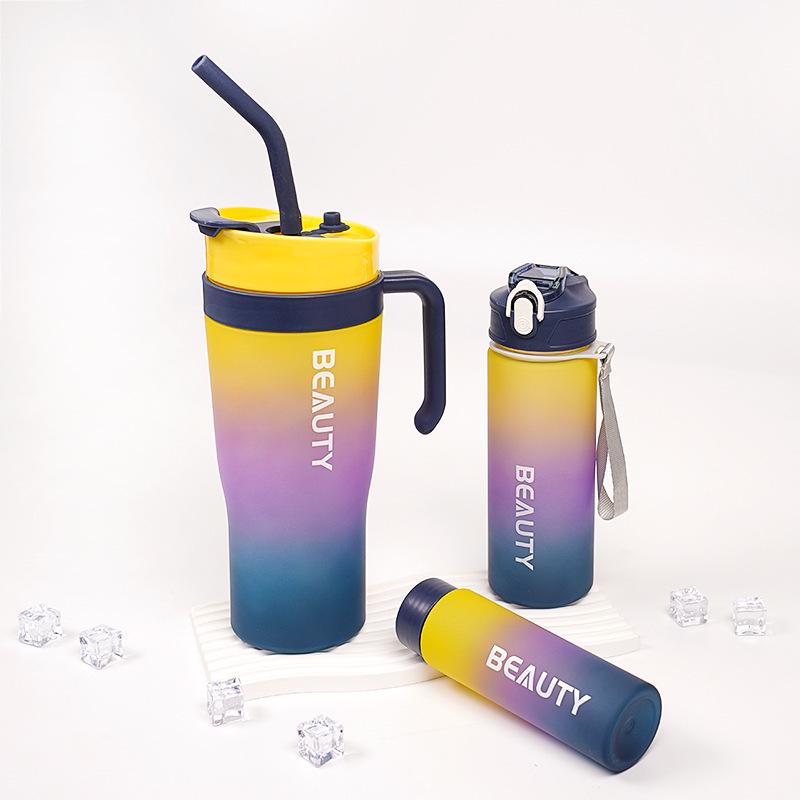 Durable Frosted Gradient Plastic Sports Water Cup Set
