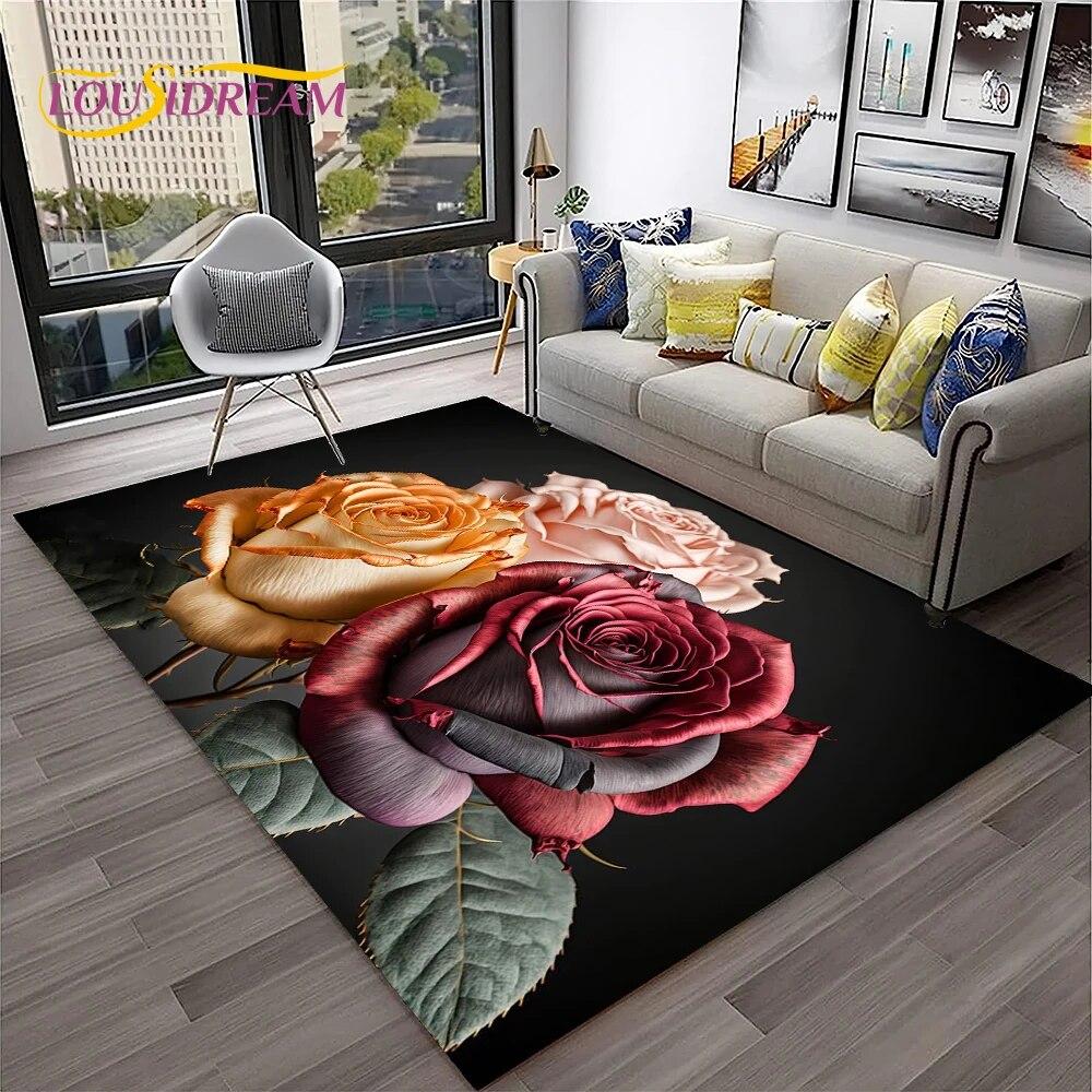 Růžové Láska Květiny Sedmikráska Severský Koberec Kobereček pro Domov Obývací Pokoj Ložnice Pohovka Dekorace Rohožka,Koberec do Dětského Hracího Koutku Protiskluzová Podložka na Podlahu