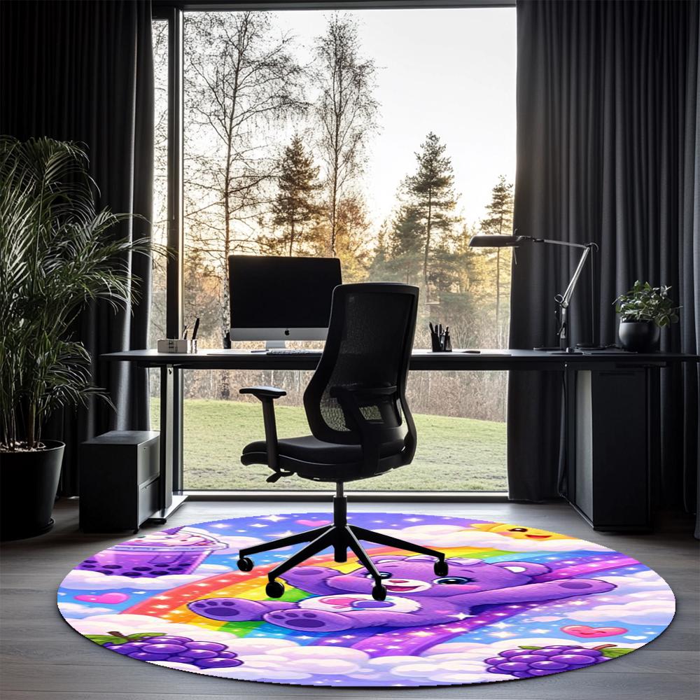 Bear Printed Round Rug Carpet Chair Rug Area Rug Entryway Doormats,for Office Chair Living Room Bedroom Kitchen Room.