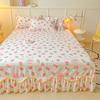 Printed Bed Skirt with Pillowcase Queen Size Bed Cover Set Ruffles Mattress Protector Home Bed Linen Soft Bedspread Jupe De Lit