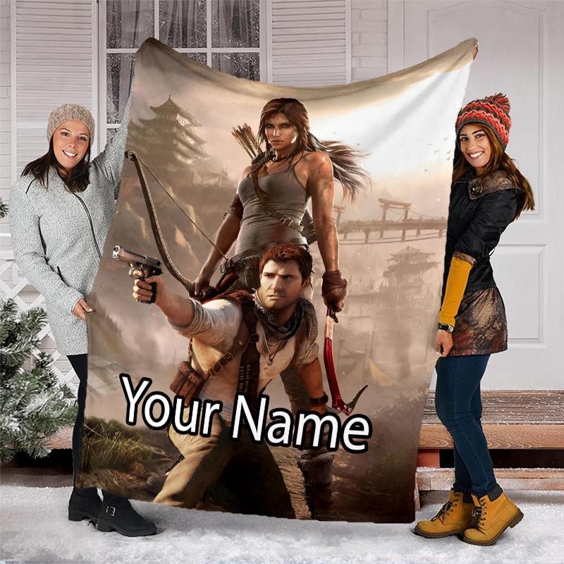 Custom Name Tomb Raider Theme Printed Blanket - Perfect for Couch, Bed, Travel & Outdoor Use | Machine Washable, Cozy & Durable.