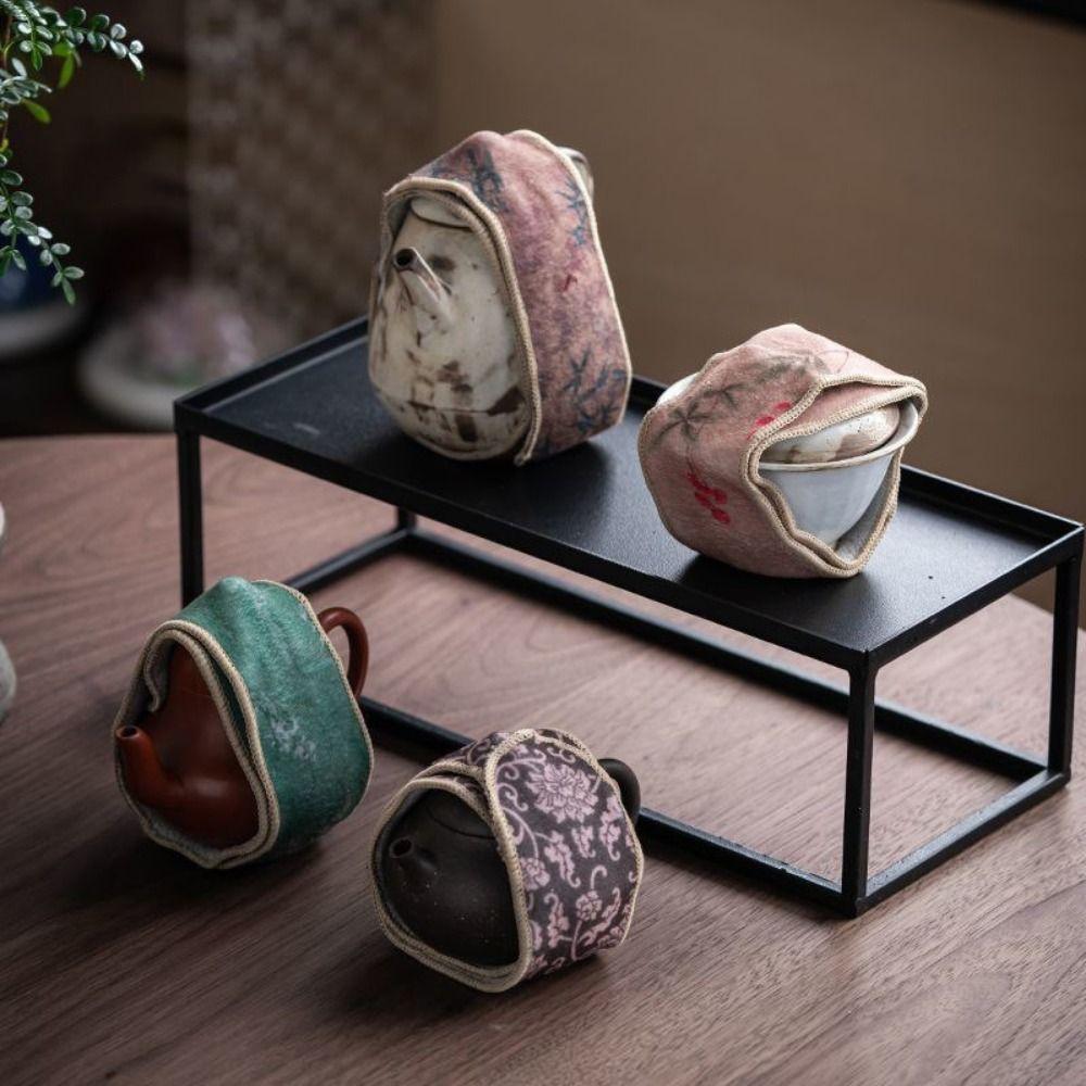 Anti-Drop Teapot Cover Cloth Suede Teapot Carrying Cover Retro Tea Accessories Tea Ceremony