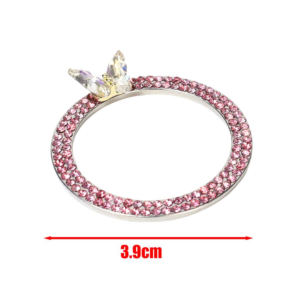 2pcs Car One Click Start Decorative Ring Button Diamond Sticker Bling Double Row Crystal Butterfly Ignition Ring Decorative Ring