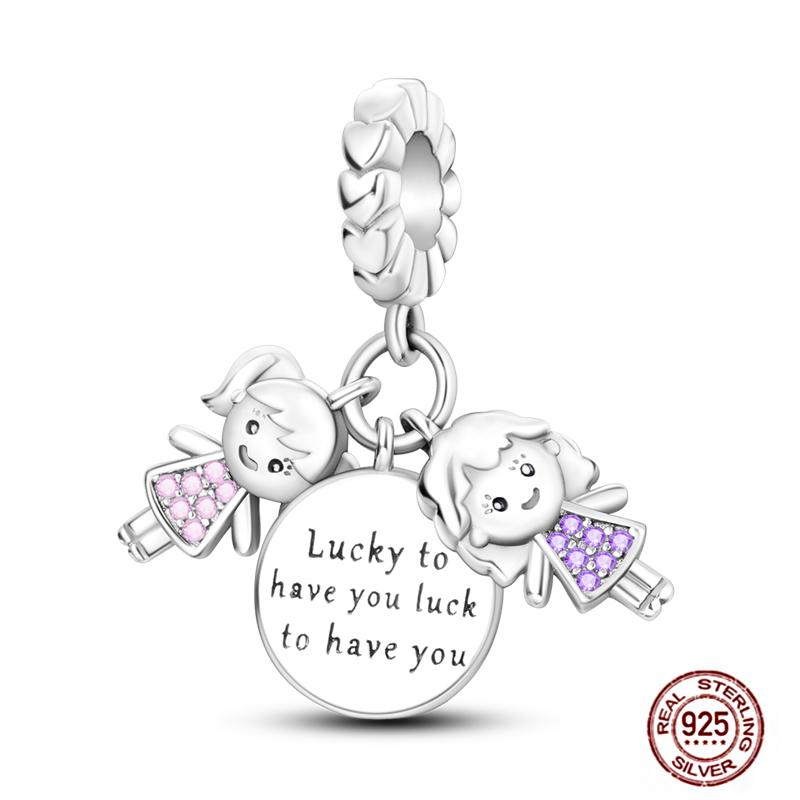 Copper Charms Great Love Mother Family Sister Pink Heart Tulip Cha Beads Fit Original Bracelet Diy Mother'S Day Jewelry Gift