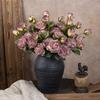 Artificial Flowers 3-Headed French Rose Realistic False Flowers Indoor Outdoor Decoration Wedding Garden Event Photography Props