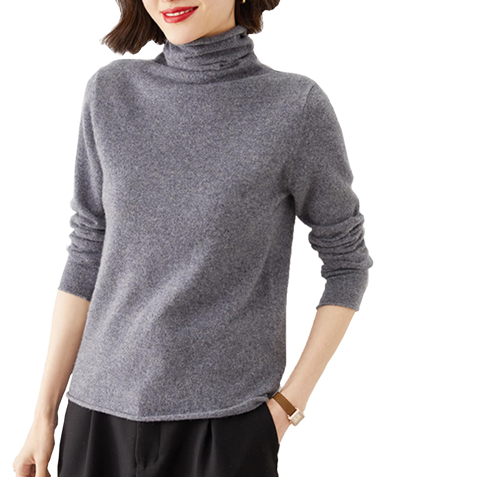 

Tuten Turtleneck Knit Long Solid Perfect for Commuting Women s Sweater, Stretch, Slimming, Sleeve, Color, Soft, High-Stretch, Casual, Simple, (Dark