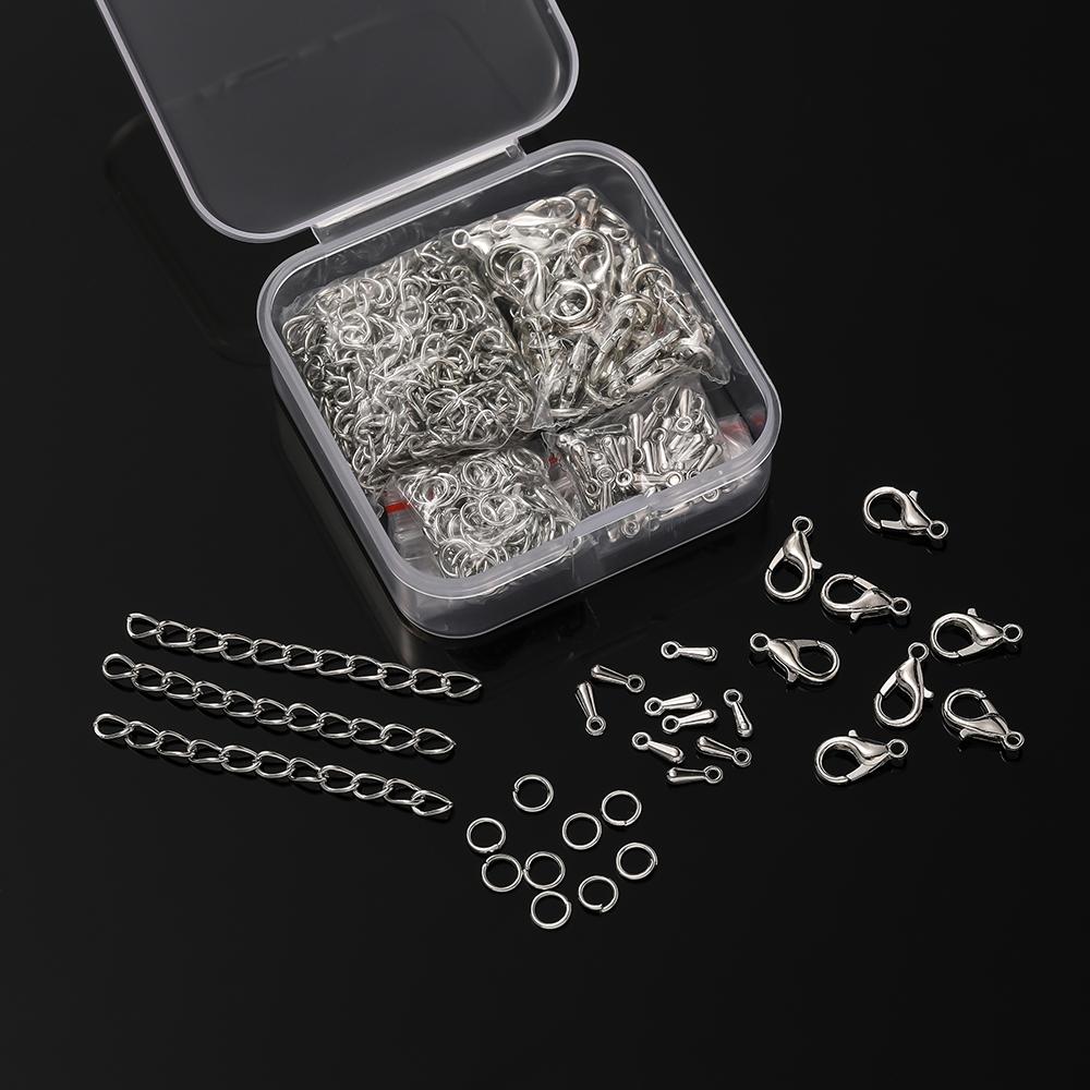 200pcs/Box Lobster Clasp Jump Rings Extension Chain Water Drop End Pendants Connector Chain Charm Kit for DIY Jewelry Making