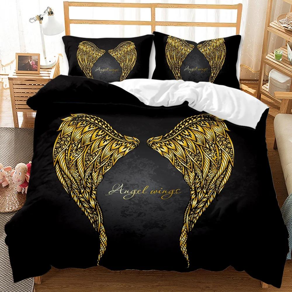 

Angel Wings Duvet Cover, Angel Fairy Tale Theme Bedding Set for Teens Adults, Beautiful Feather Polyester Comforter Cover EU Single 135x200cm