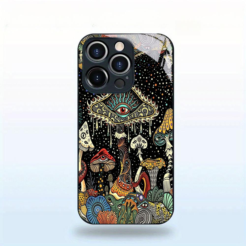Psychedelic Eyes Black Tempered Glass Phone Case For iPhone 17 16 15 14 13 12 11 Pro Max Plus Soft Silicone Bumper Back Cover