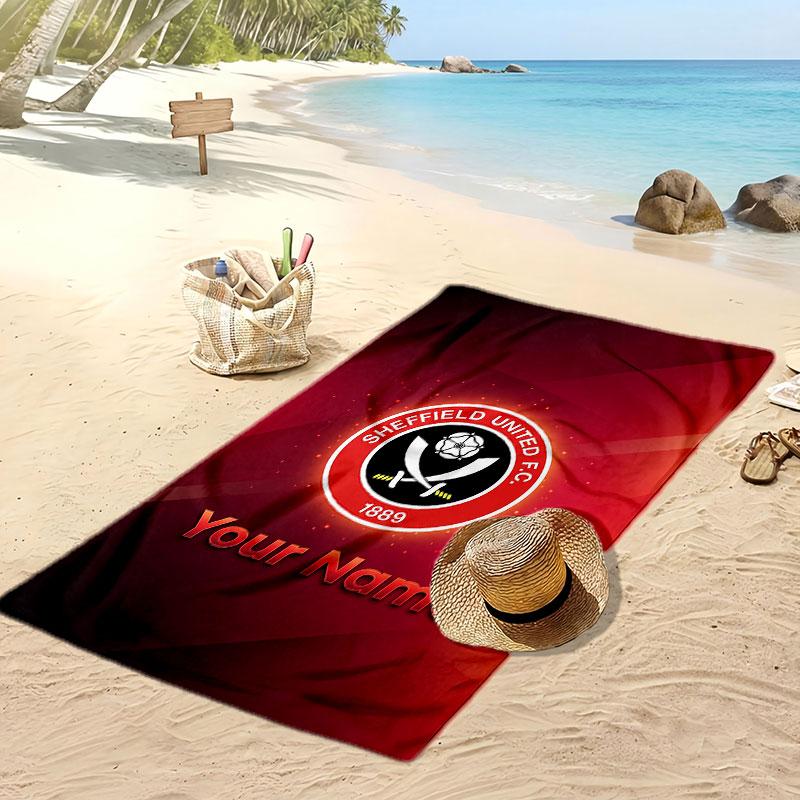 Sheffield United FC Personalized Printed Beach Towel Soccer Logo Support Custom Name Text Absorbent Towel For Sport Travel Special Gift