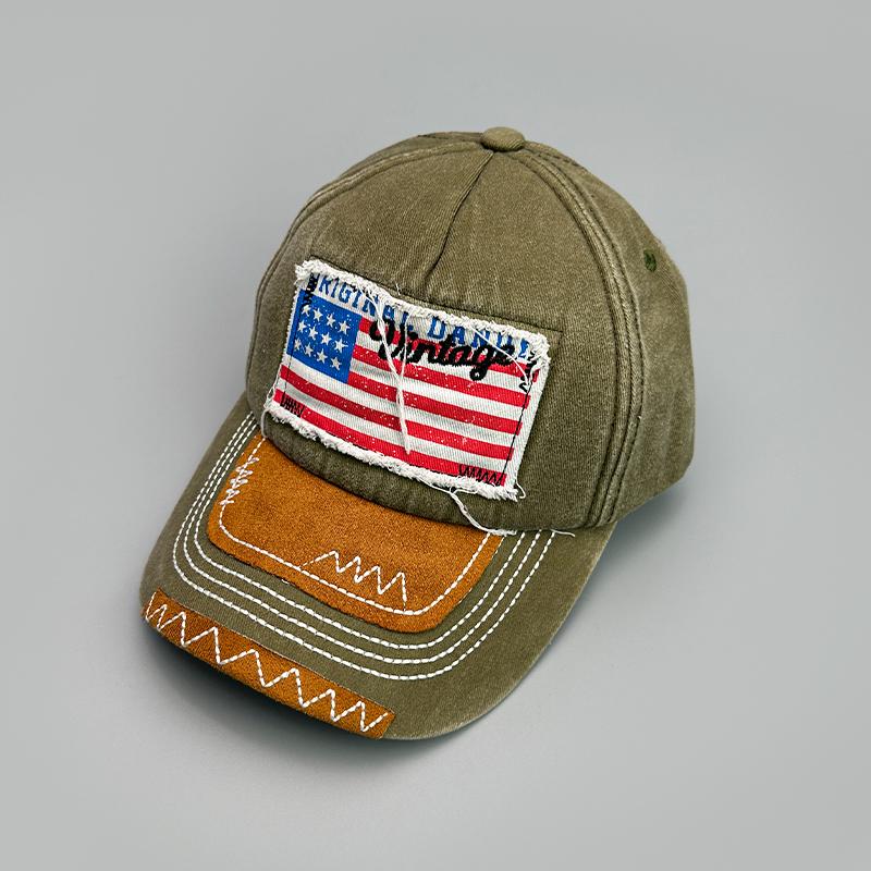 Amerikanische Flagge Stickerei Baseballkappen Gebrochen Neu Unisex Retro Atmungsaktiv Sonnenschutz Persönlich Vielseitig Mode Schirmmützen