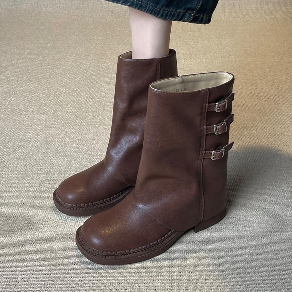 French Retro Brown Short Boots Women's 2025 New Platform Maillard Western Cowboy Boots Tube Boots Martin Boots