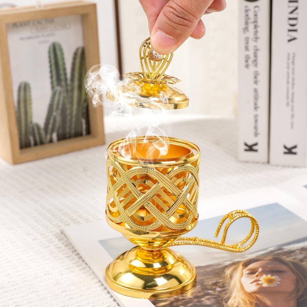 Traditional Middle Eastern Arabic Incense Stove Handheld Metal Incense Stove Gold Aromatherapy Furnace