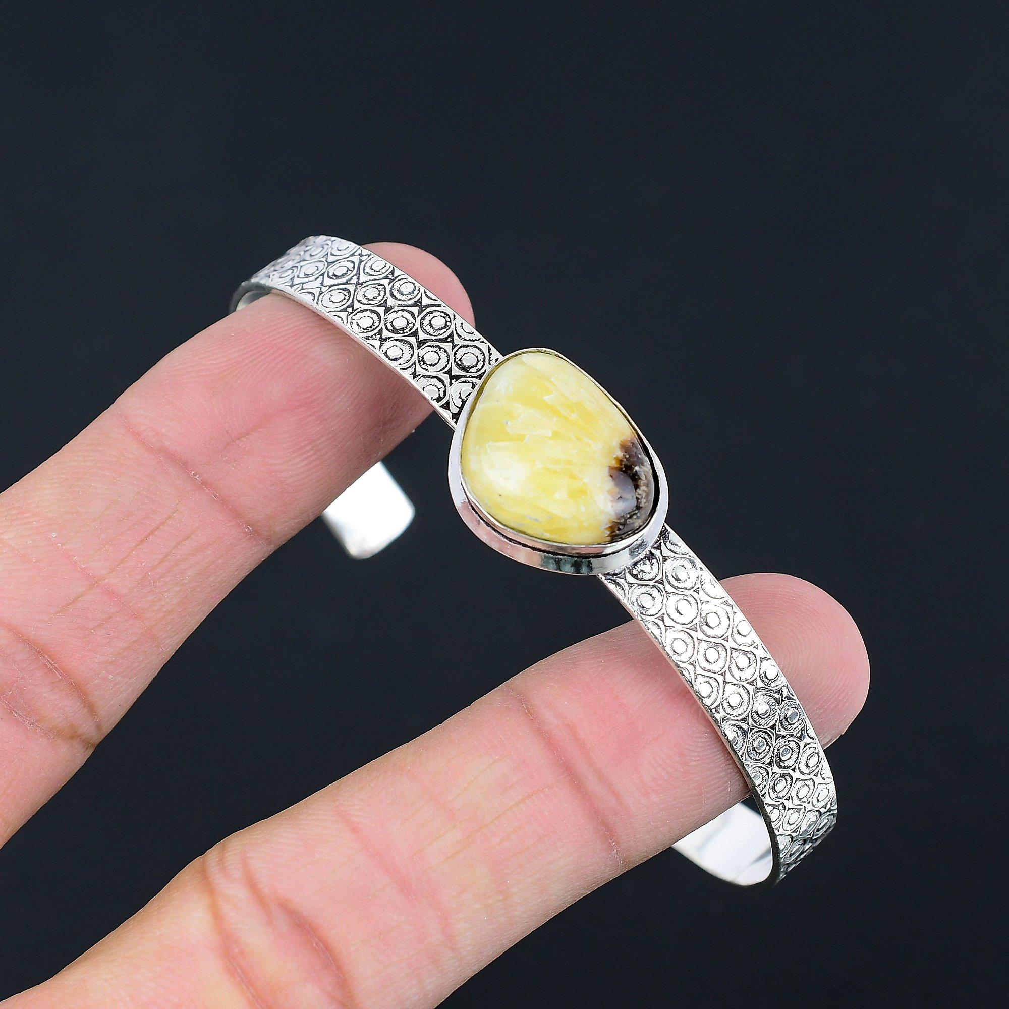 

Daughters Day Deal Septarian Gemstone Flower Bangle Bracelet 925 Sterling Silver Adjustable