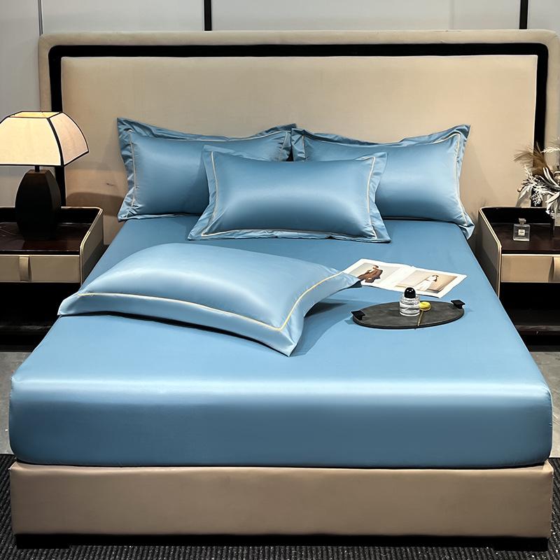 Washed Silk Summer Fitted Sheet Set - Ice Silk Mattress Protector, Cover, and Bedspread (3-Piece)