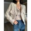 Spring new temperament retro small fragrant short French rough edge long-sleeved jacket cardigan top female chic