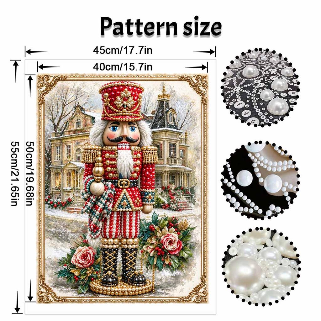 Christmas Nutcracker Soldier Pearl Painting with Frame 3D Sparkling Canvas Art Relaxing Craft for Bedroom Wall Decor Gift and Holiday Decor