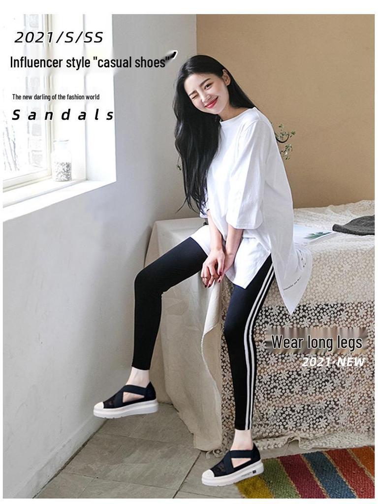 2024 Léto Skrytý podpatek Klínek Platforma Dámské Ležérní Nízké Top Prolamované Sandály