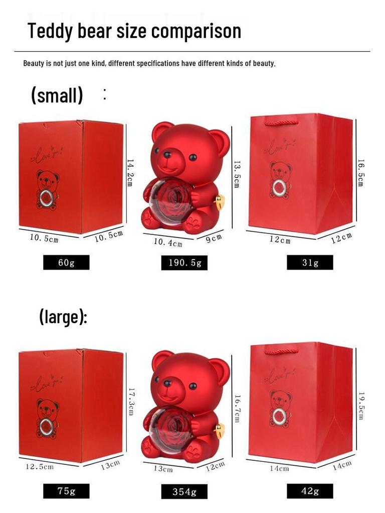 Luxusní otočná šperkovnice s medvídkem a designem růží - Ideální pro žádosti o ruku a dárky