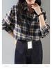 Women's Dark Blue Retro Plaid Shirt Jacket - Autumn/Winter 2025 New Korean Style Long Sleeve Top
