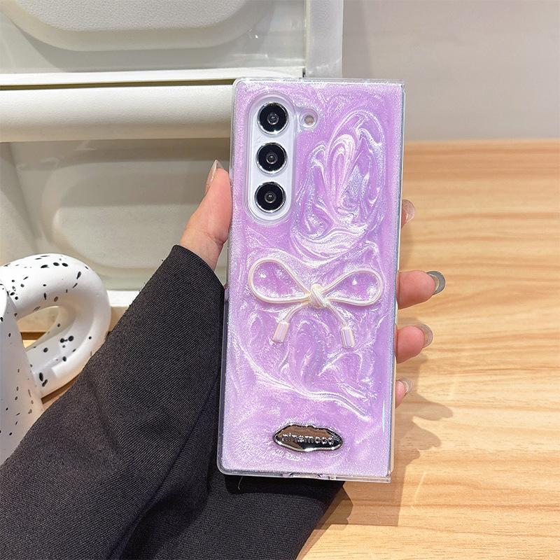 

For Samsung ZFLP6 Flip Up Folding Screen Phone Case for Fold7 Color Sparkling Powder Dropping Glue Bow Women s Edition For Samsung ZFold7