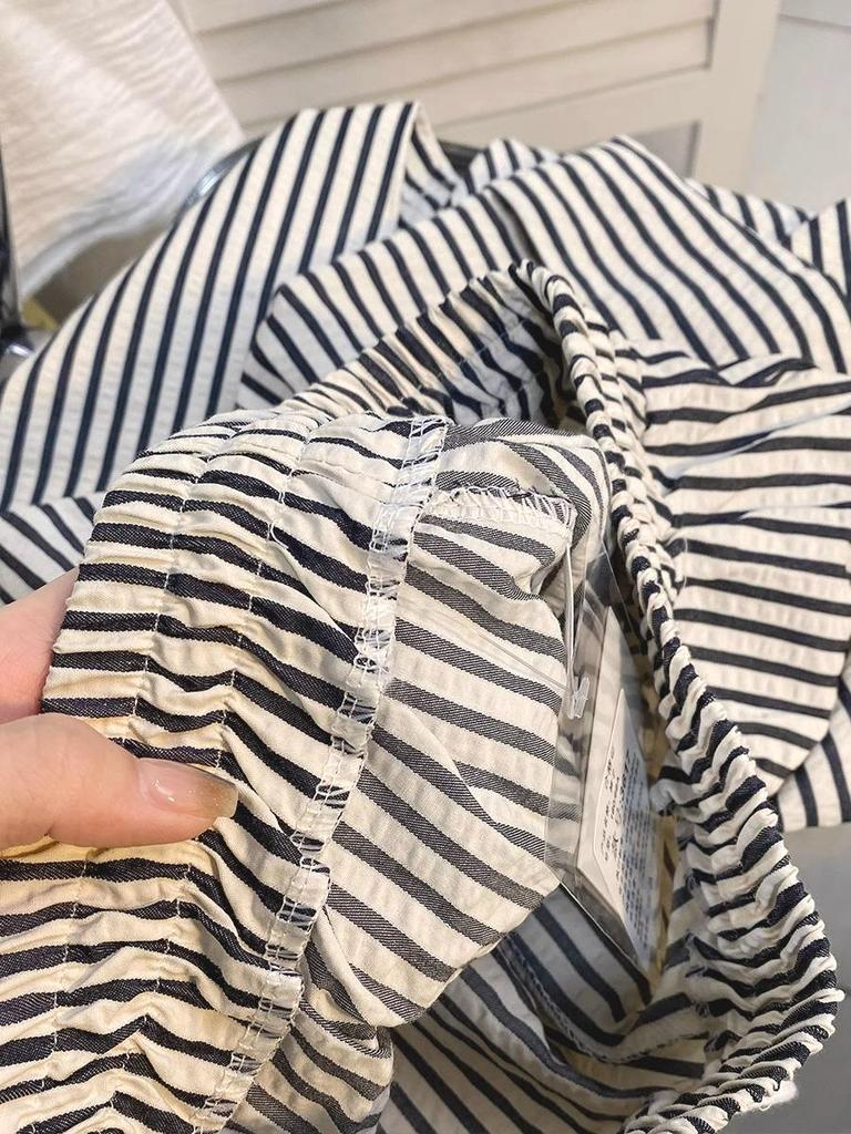 Women's Petite Retro Striped Wide-Leg Pants - Summer Casual Slimming Straight-Leg Style