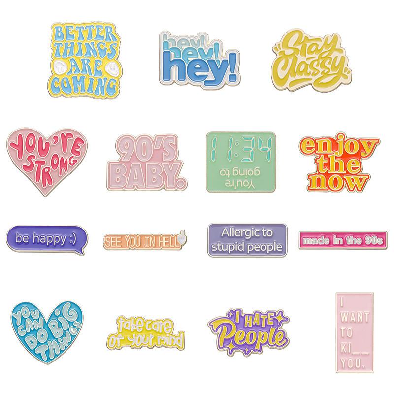Creative Colorful Heart Shaped Letter Brooches Stylish Cartoon Alloy Badge For All
