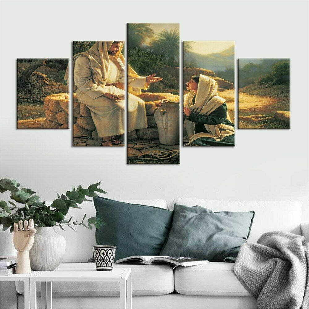 5Pcs Religion Jesus Woman Faith Decor Canvas Picture Wall Art Pictures Poster Home Decor No Framed Room Decor Modern Abstract