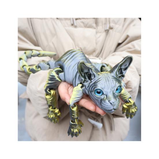 Kloubová bezsrstá kočka 3D tištěná figurka kočky Sphynx Flexibilní kočka Úleva od stresu Stolní mazlíček Fidget hračka Domácí kancelářská dekorace pro milovníka a sběratele koček