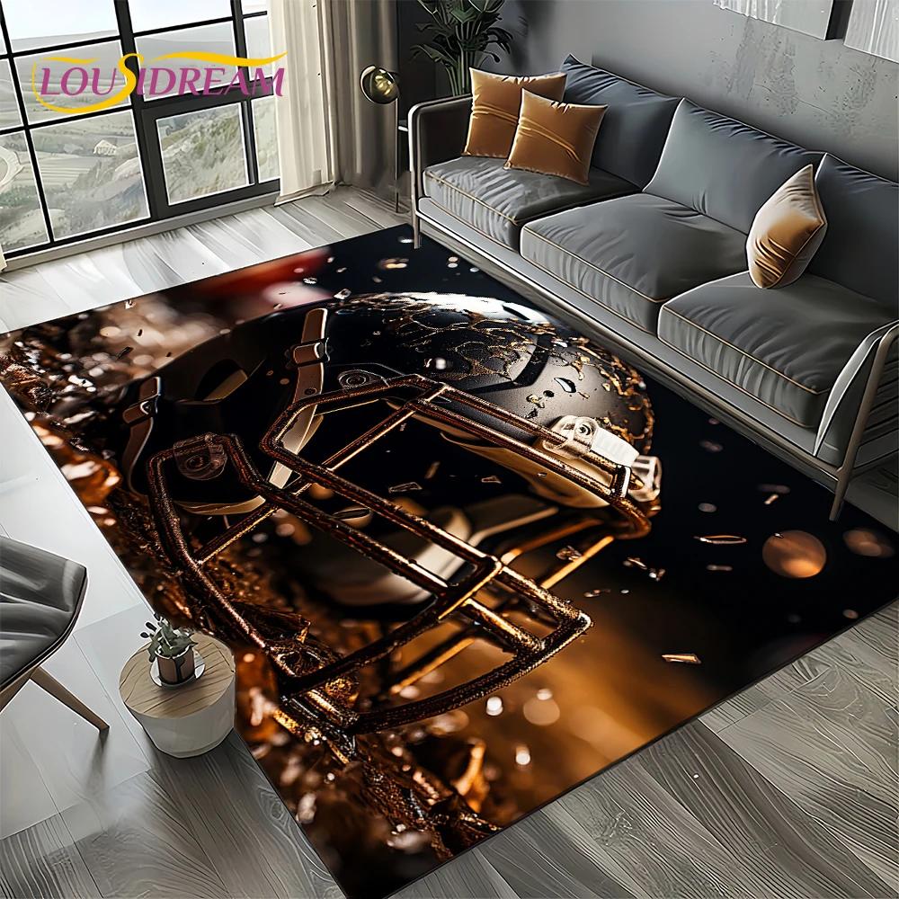 3D Rugbyfeld Rugby 2025 American Football Cartoon Teppich für Wohnzimmer Schlafzimmer Zuhause Sofa Dekoration, Teppich Rutschfeste Fußmatte
